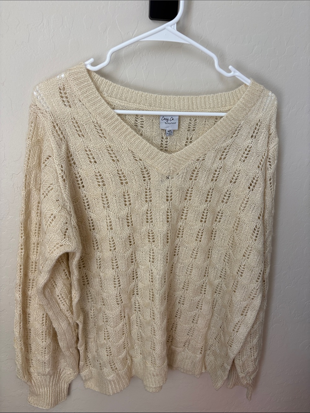 NWT! Cream V-Neck Knit Sweater - Women's